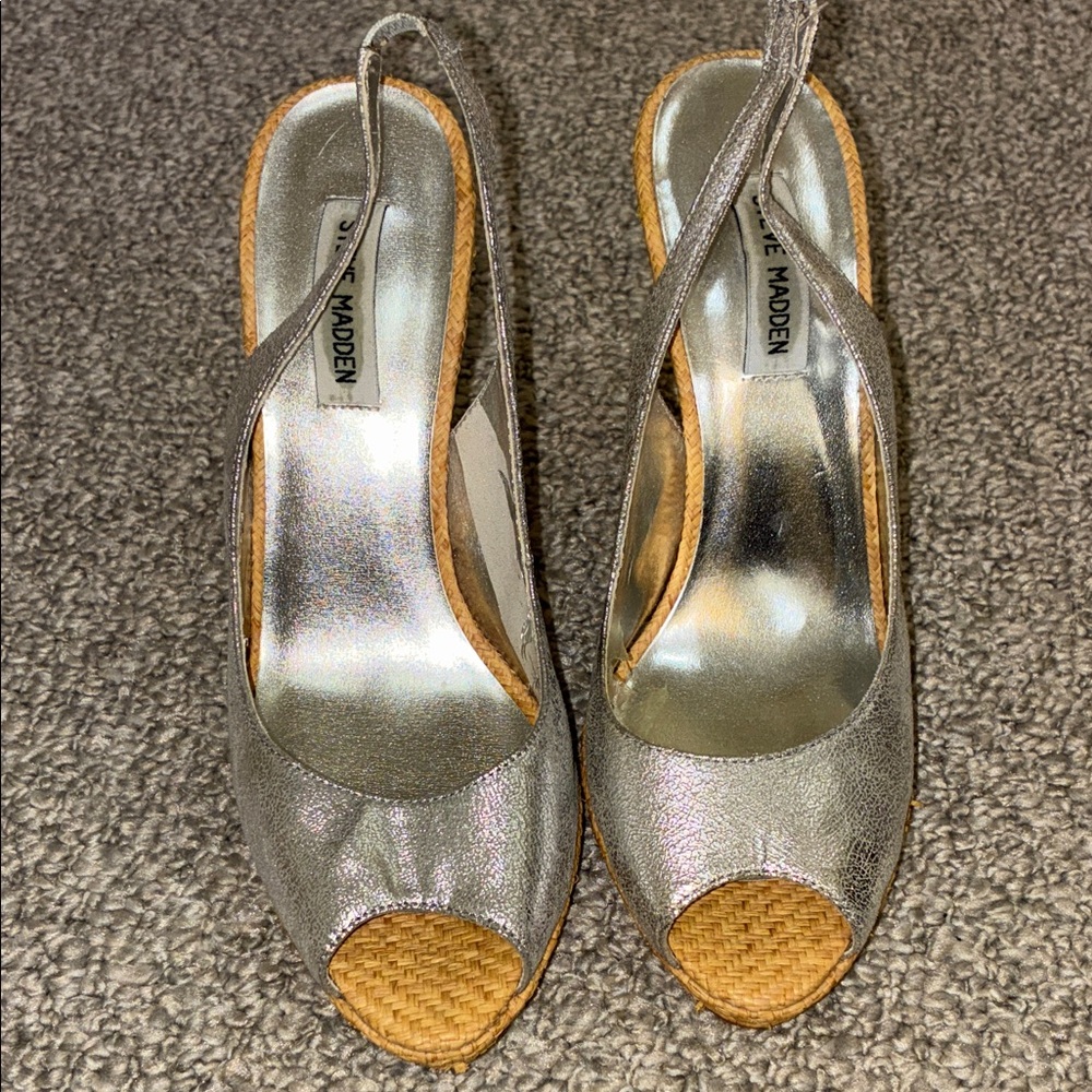Steve Madden Silver Espadrille Slingback Shoes